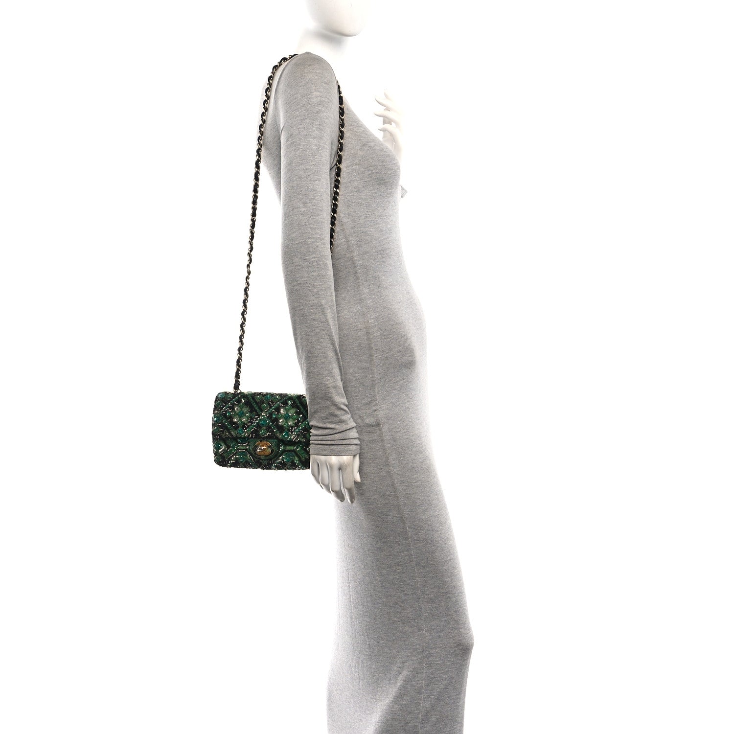 Chanel Sequin Mosaic Mini Rectangular Flap Green Black 2 of 12