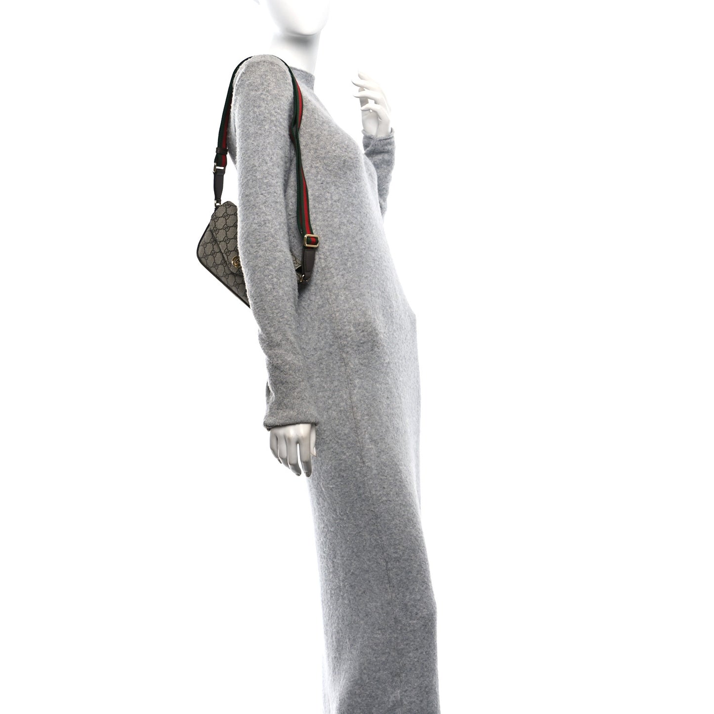 GG Supreme Monogram Textured Dollar Calfskin Web Mini Ophidia Envelope Shoulder Bag Beige Ebony New Acero