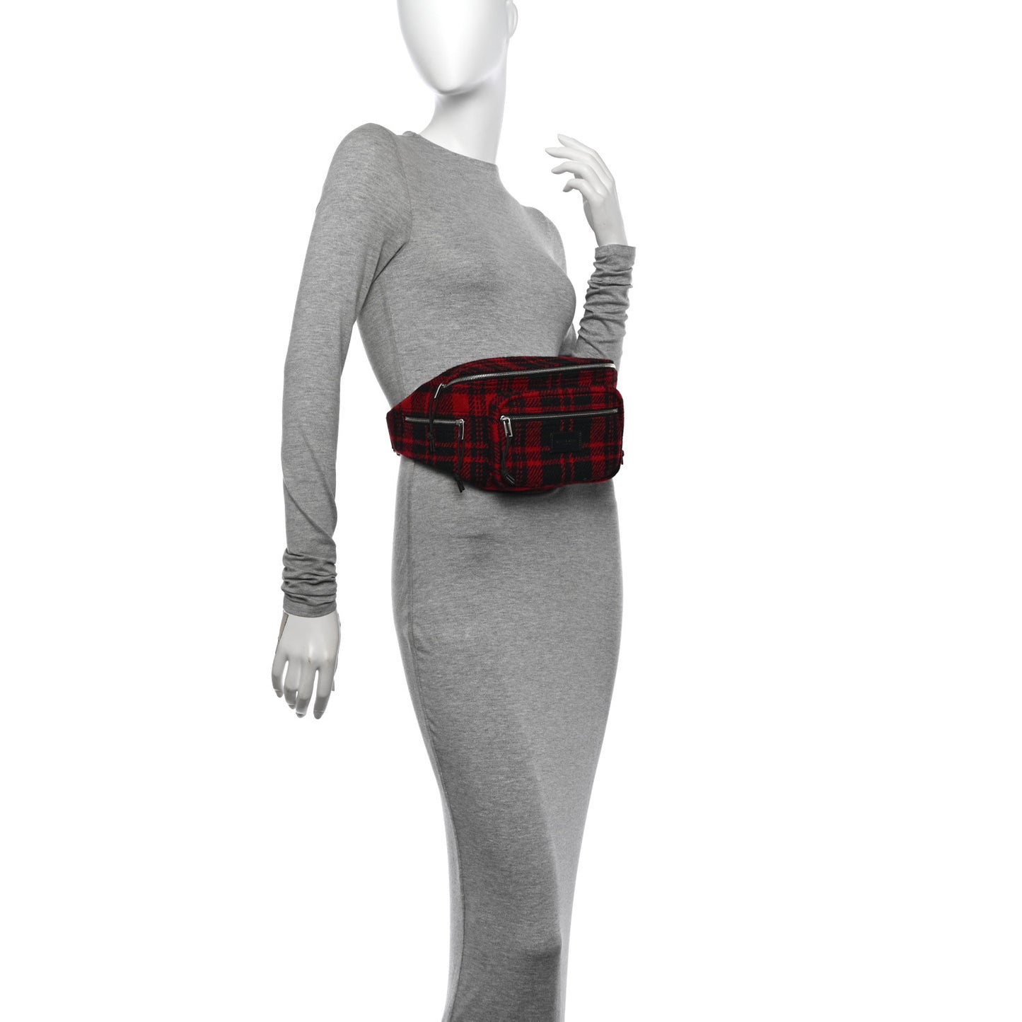 Wool Tartan Body Belt Bag Red Black