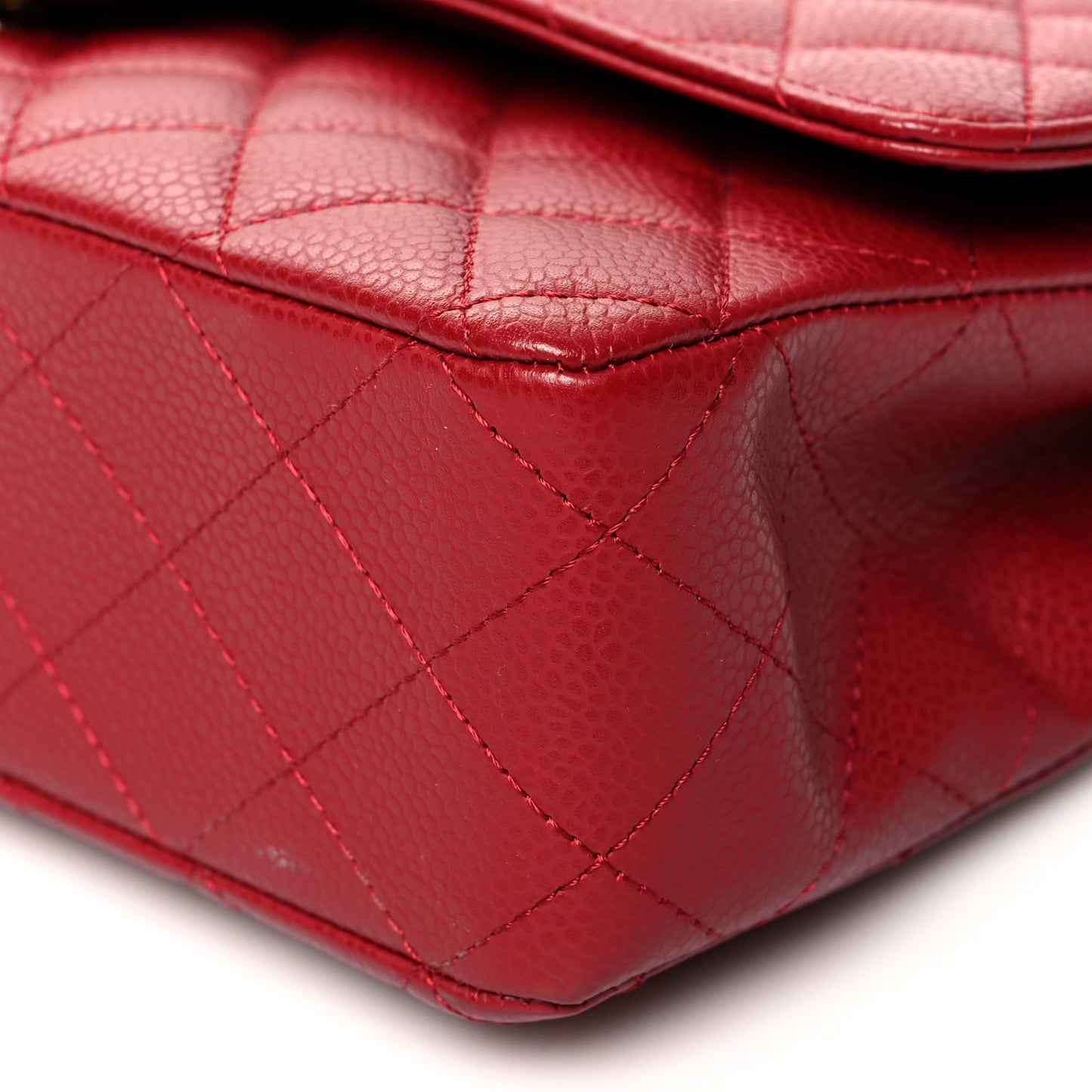 Caviar Quilted Medium Double Flap Dark Red