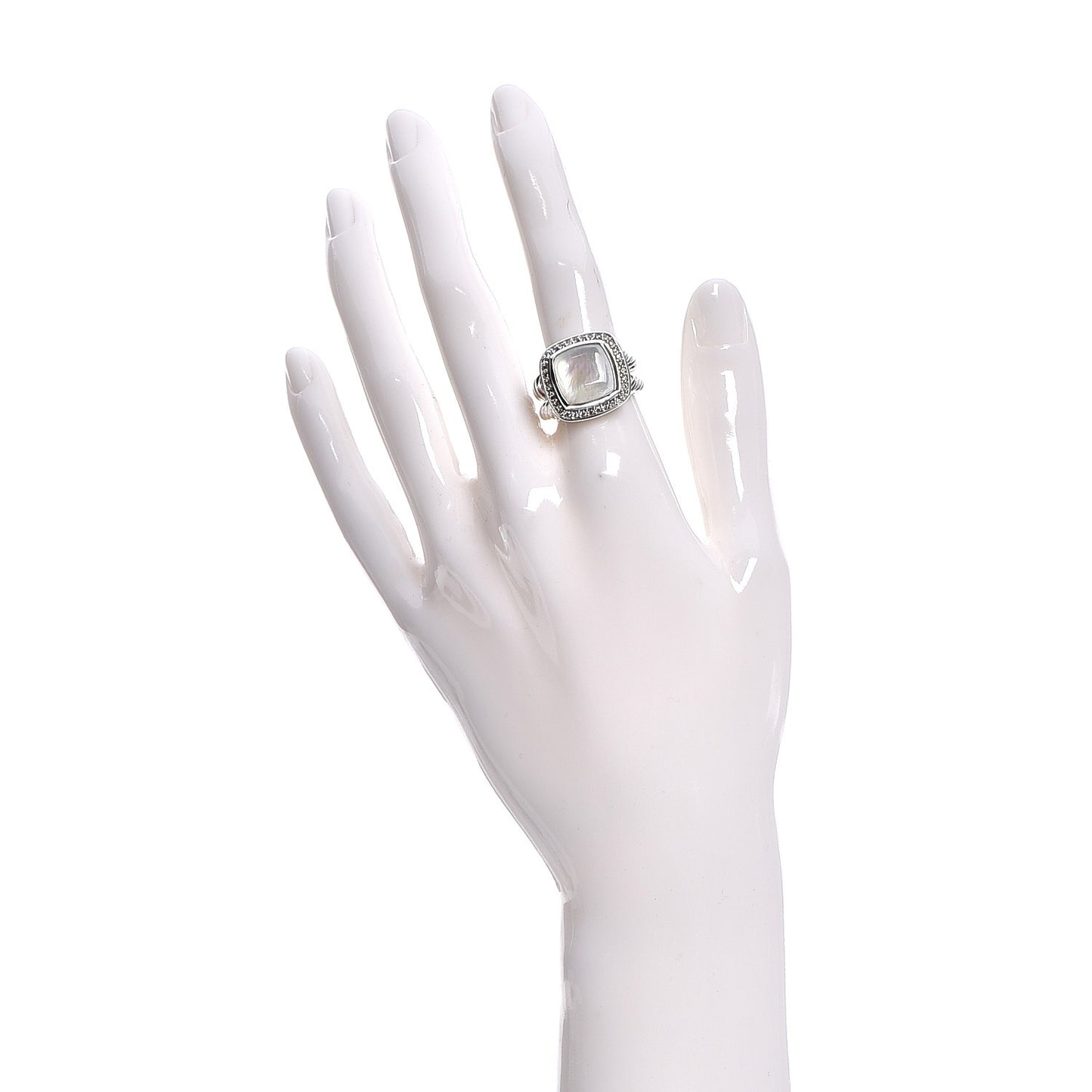 Sterling Silver Diamond Mother of Pearl 11mm Albion Ring 54 7