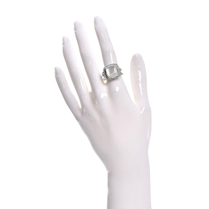 David Yurman Sterling Silver Diamond Mother of Pearl 11mm Albion Ring 54 7 2 of 6