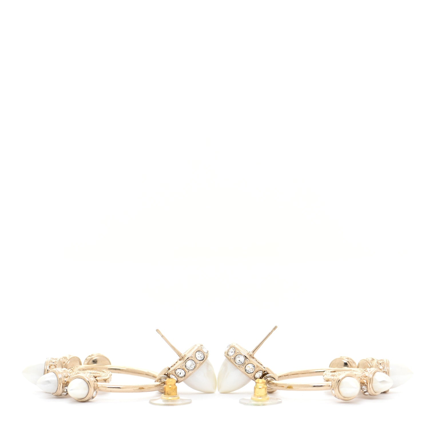 Chanel Crystal Pearl CC Round Drop Earrings Gold 3 of 4