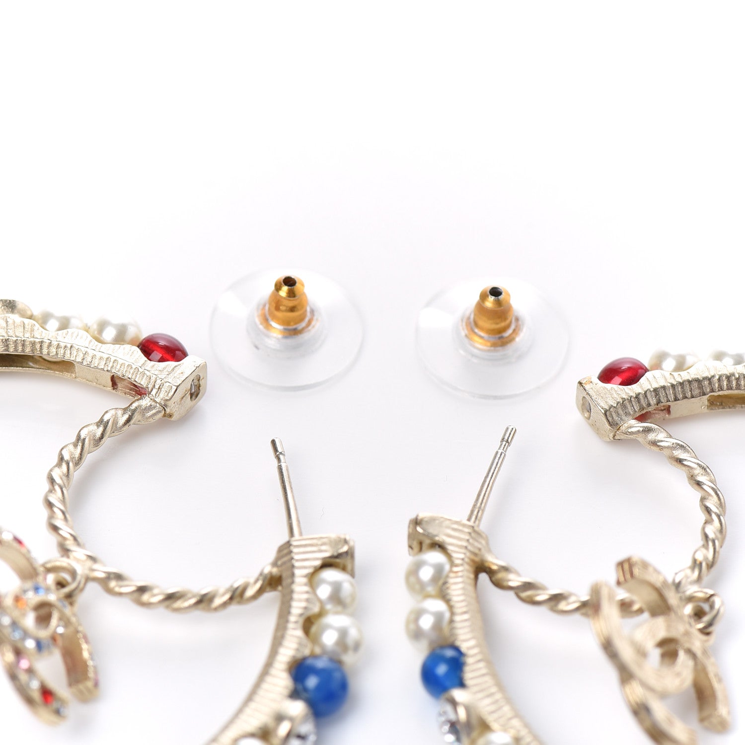Chanel Crystal Pearl Bead CC Drop Hoop Earrings Gold Multicolor 3 of 3