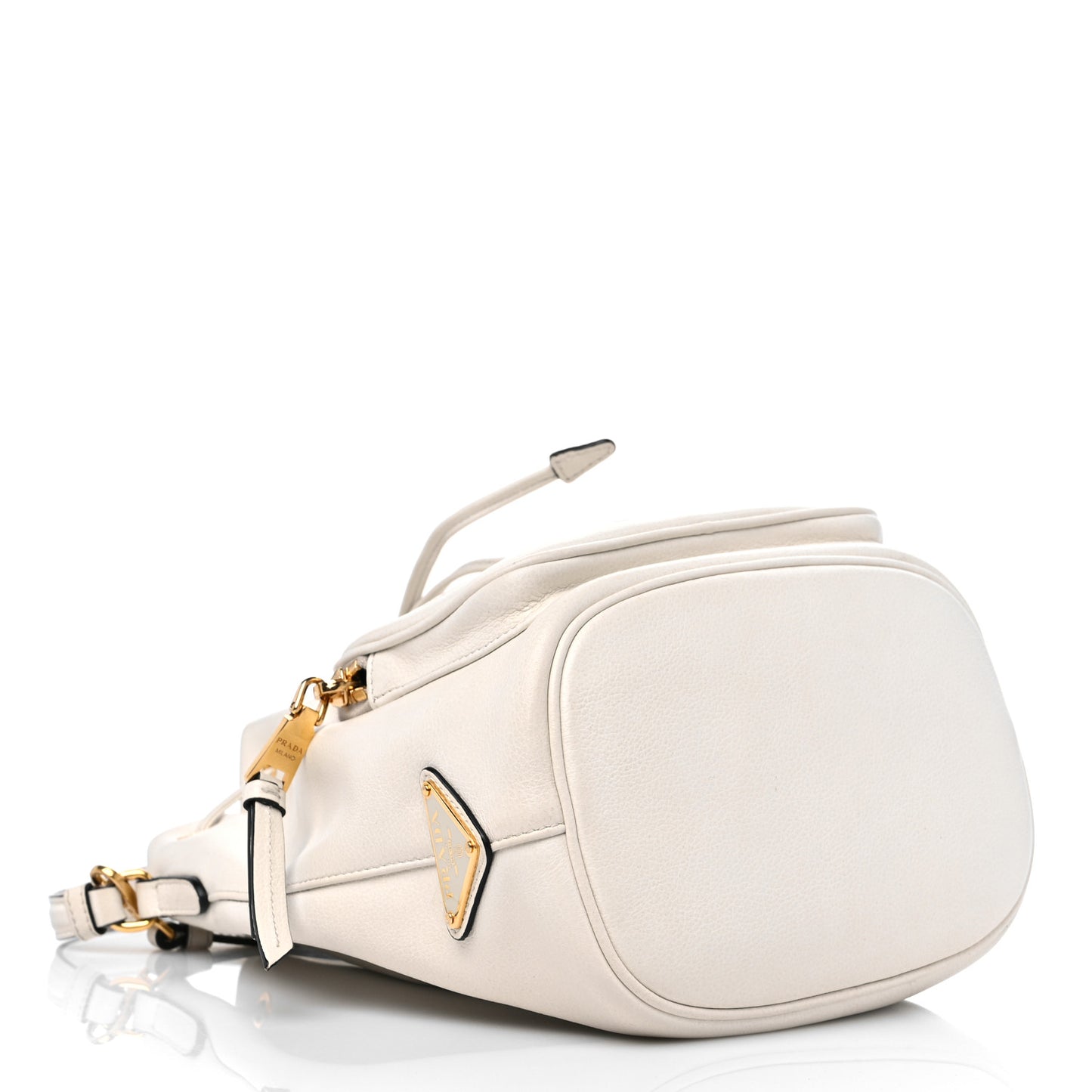 Glace Calfskin Logo Mini Bucket Crossbody Bag White