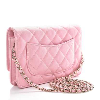 Chanel Iridescent Caviar Quilted Wallet on Chain WOC Rose Pink 3 of 11