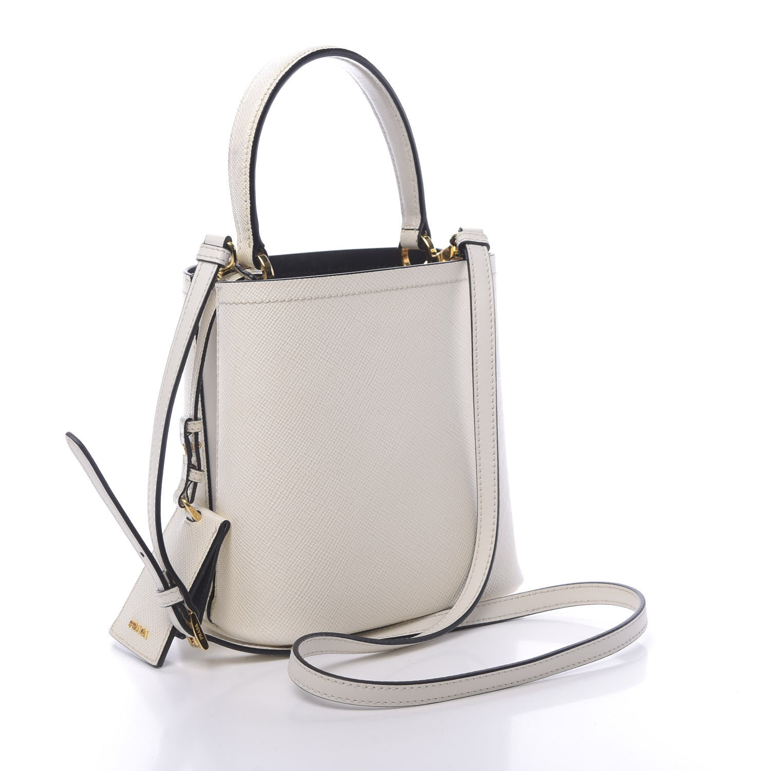 Prada Saffiano Cuir Calfskin Small Panier Bucket Bag White Black 2 of 12