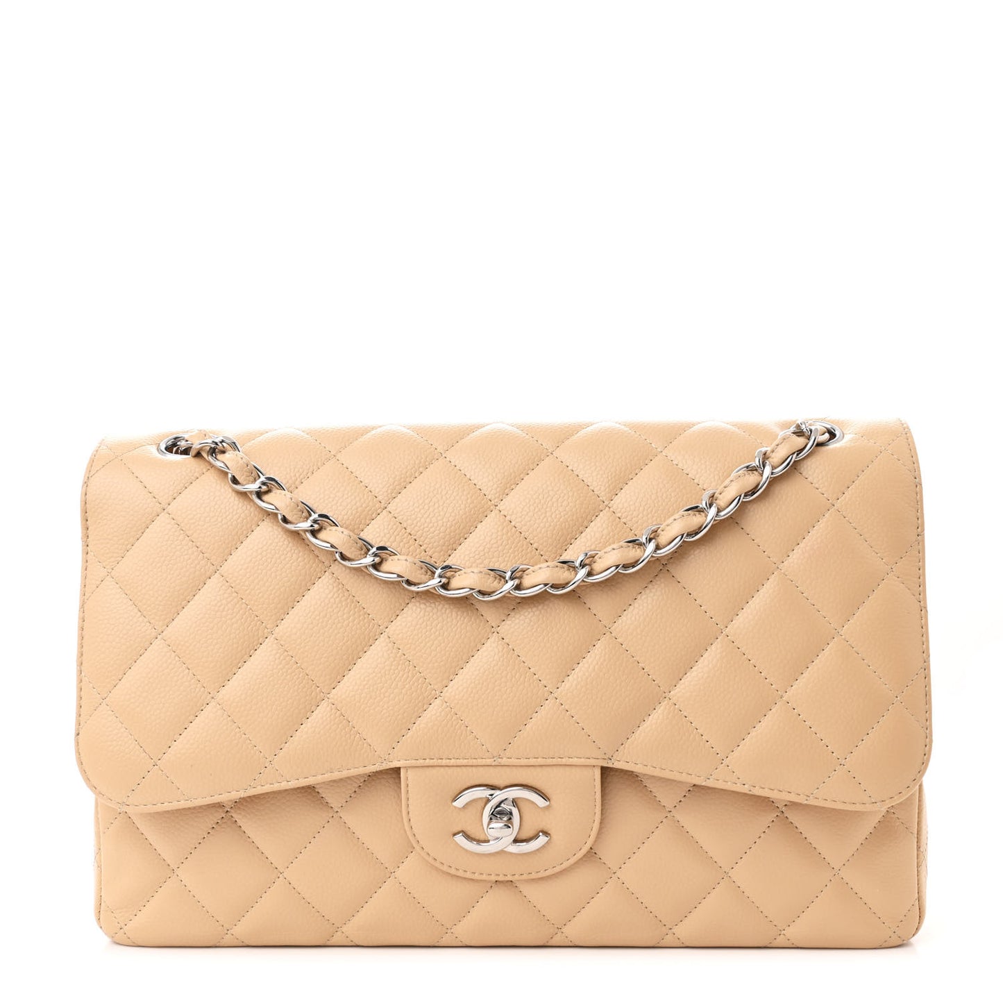 Caviar Quilted Jumbo Double Flap Beige Clair