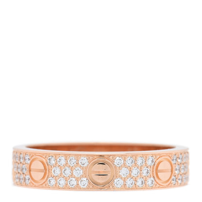 Cartier 18K Pink Gold Diamond 4mm LOVE Wedding Paved Band Ring 48 4.5 1 of 5