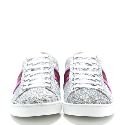 Gucci Glitter Web Womens Ace Sneakers 38.5 Silver 2 of 12
