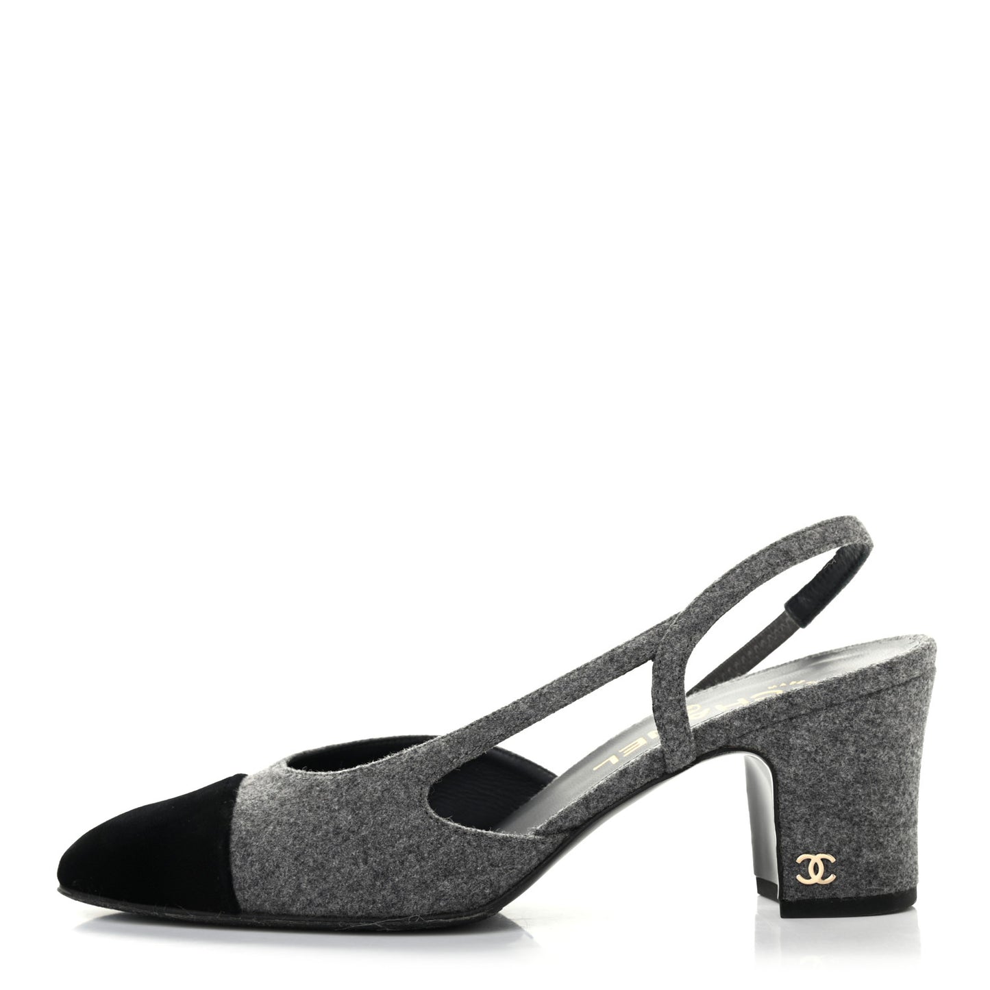 Wool Cap Toe CC Slingback Pumps 37.5 Black Dark Grey