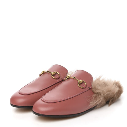 Gucci Calfskin Fur Womens Princetown Slippers 35 Lipstick Rose Natural 3 of 8