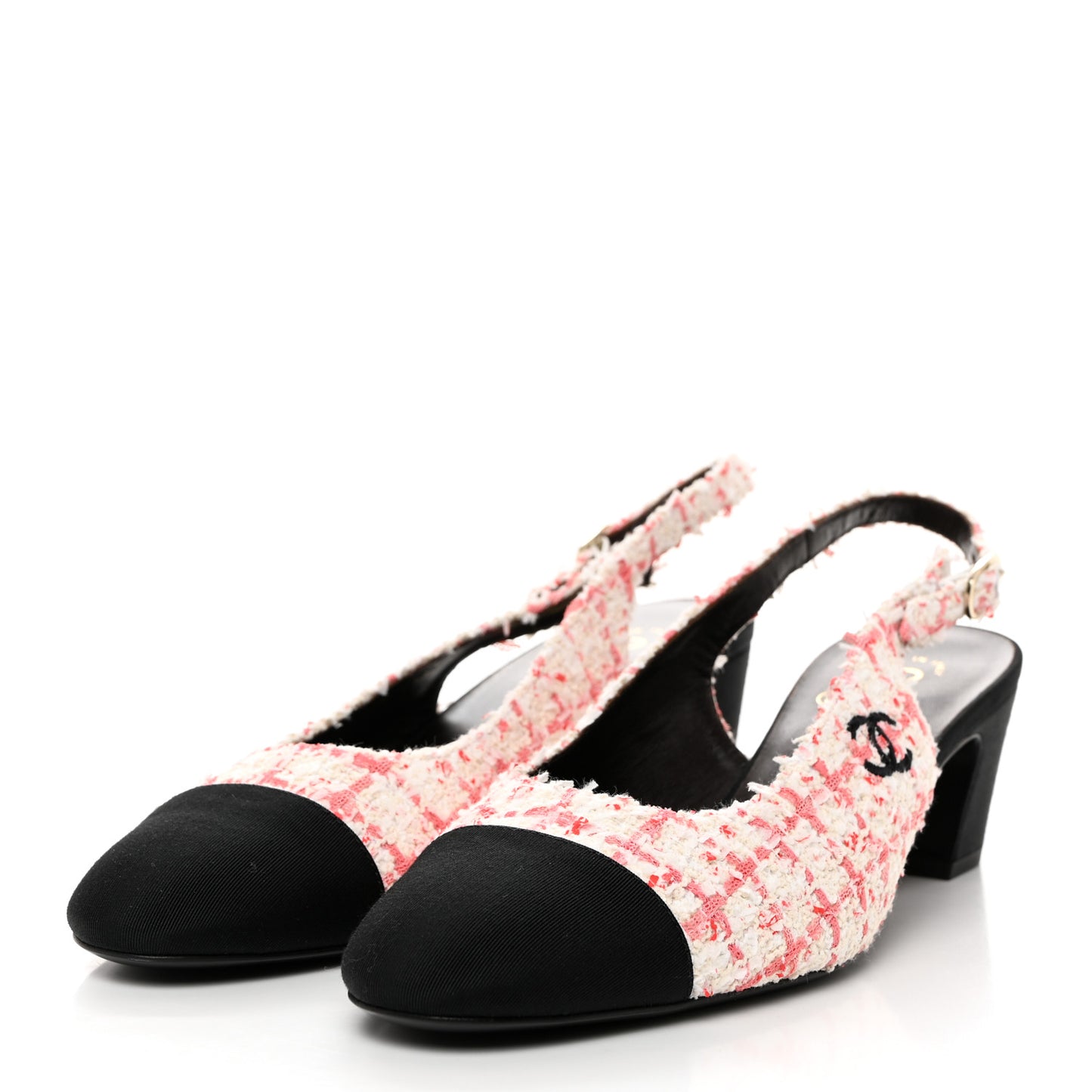 Glittered Tweed Grosgrain Cap Toe Slingback Pumps 40.5 Ecru Pink Red Black