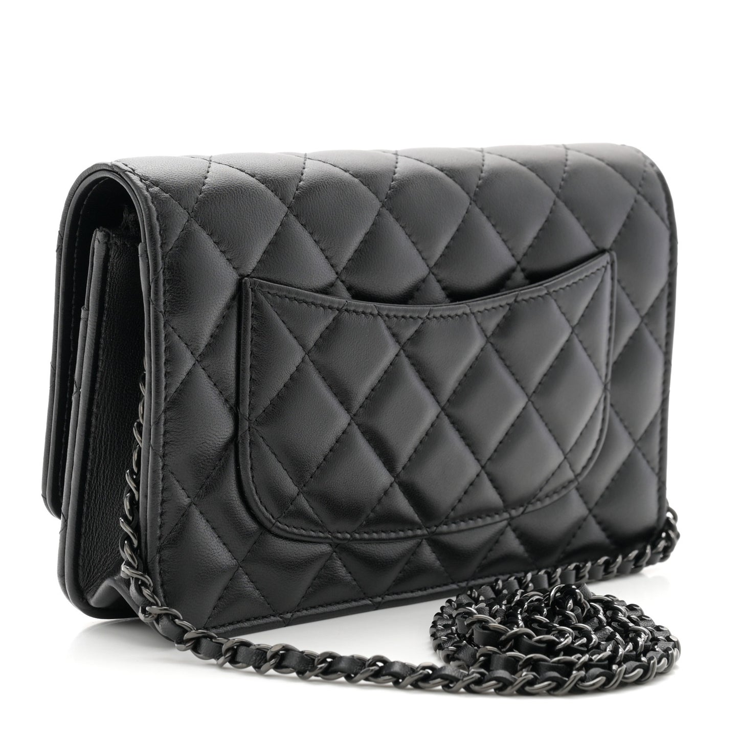 Lambskin Quilted Wallet On Chain WOC So Black