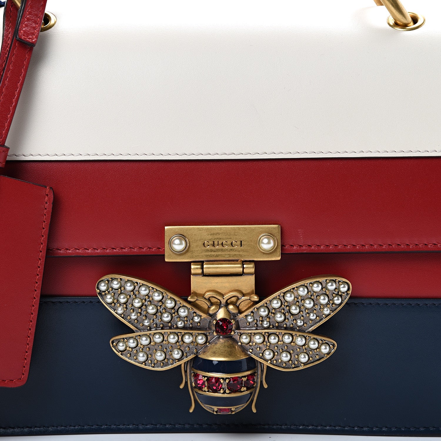Gucci Calfskin Sylvie Web Queen Margaret Shoulder Bag Blue Agata Hibiscus Red Mystic White 7 of 11