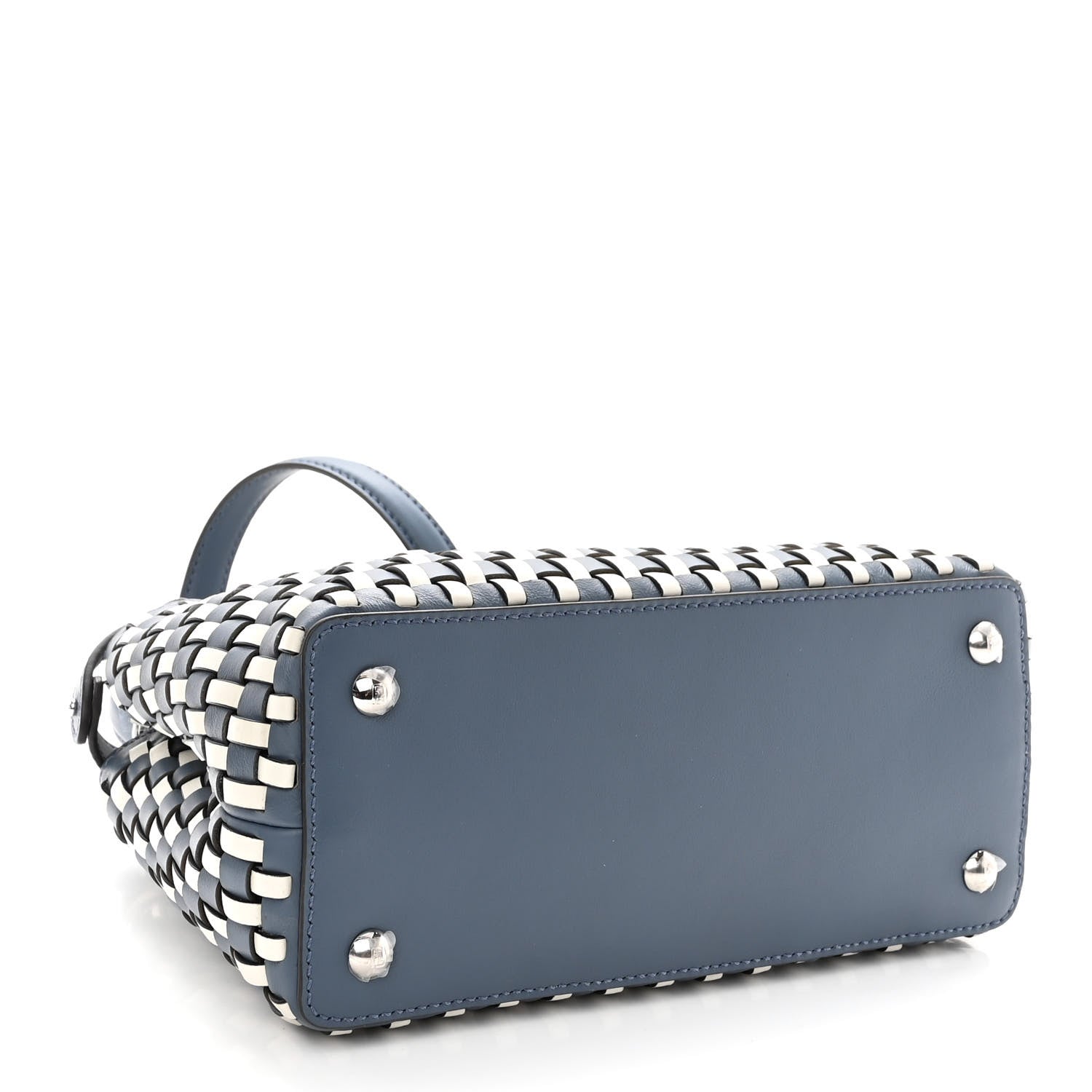 Fendi Calfskin Woven Mini Peekaboo Iconic Satchel Mirto White Ice 3 of 8