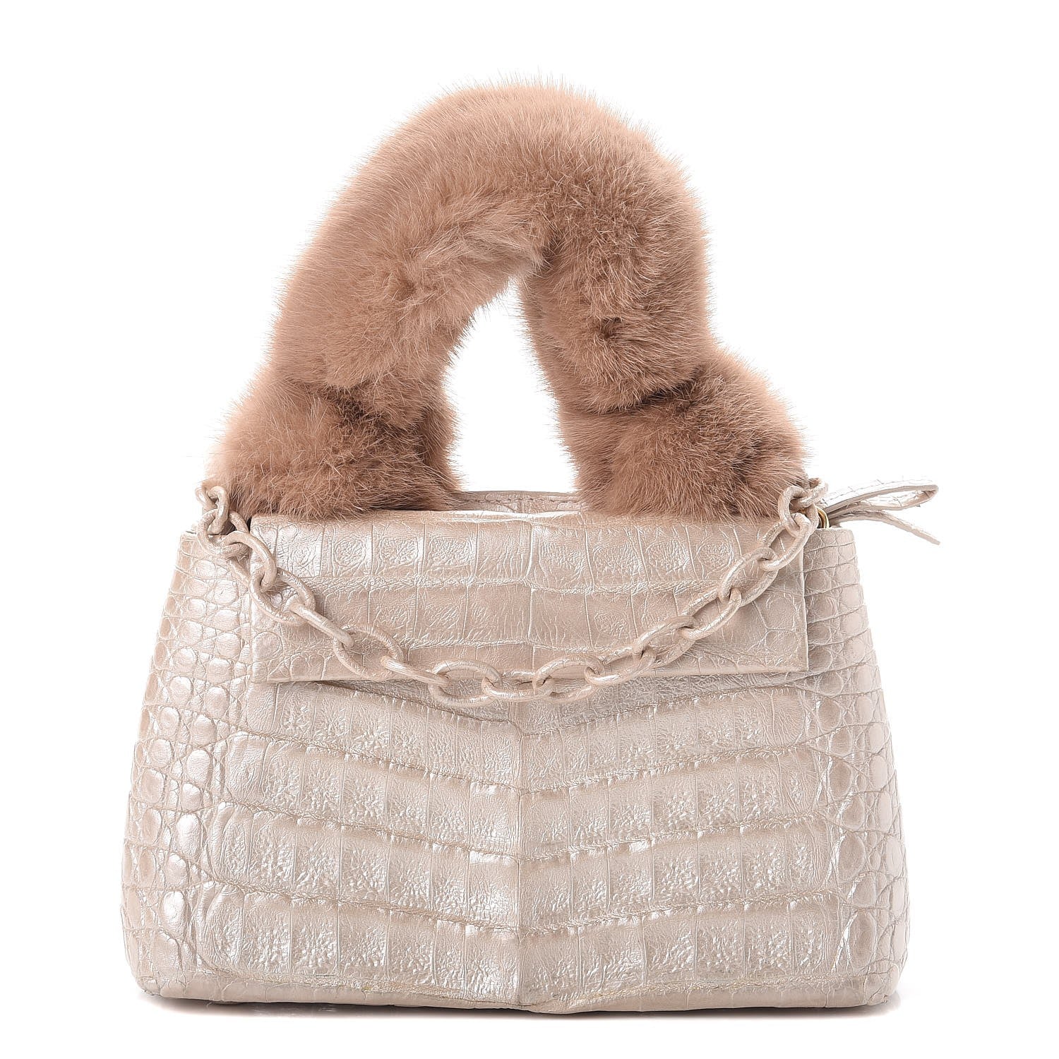 Nancy Gonzalez Crocodile Mink Chain Satchel Beige 1 of 11