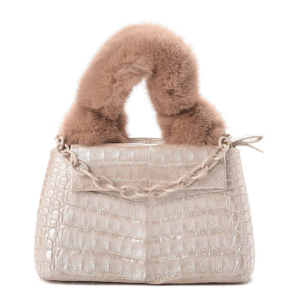 Nancy Gonzalez Crocodile Mink Chain Satchel Beige 1 of 11