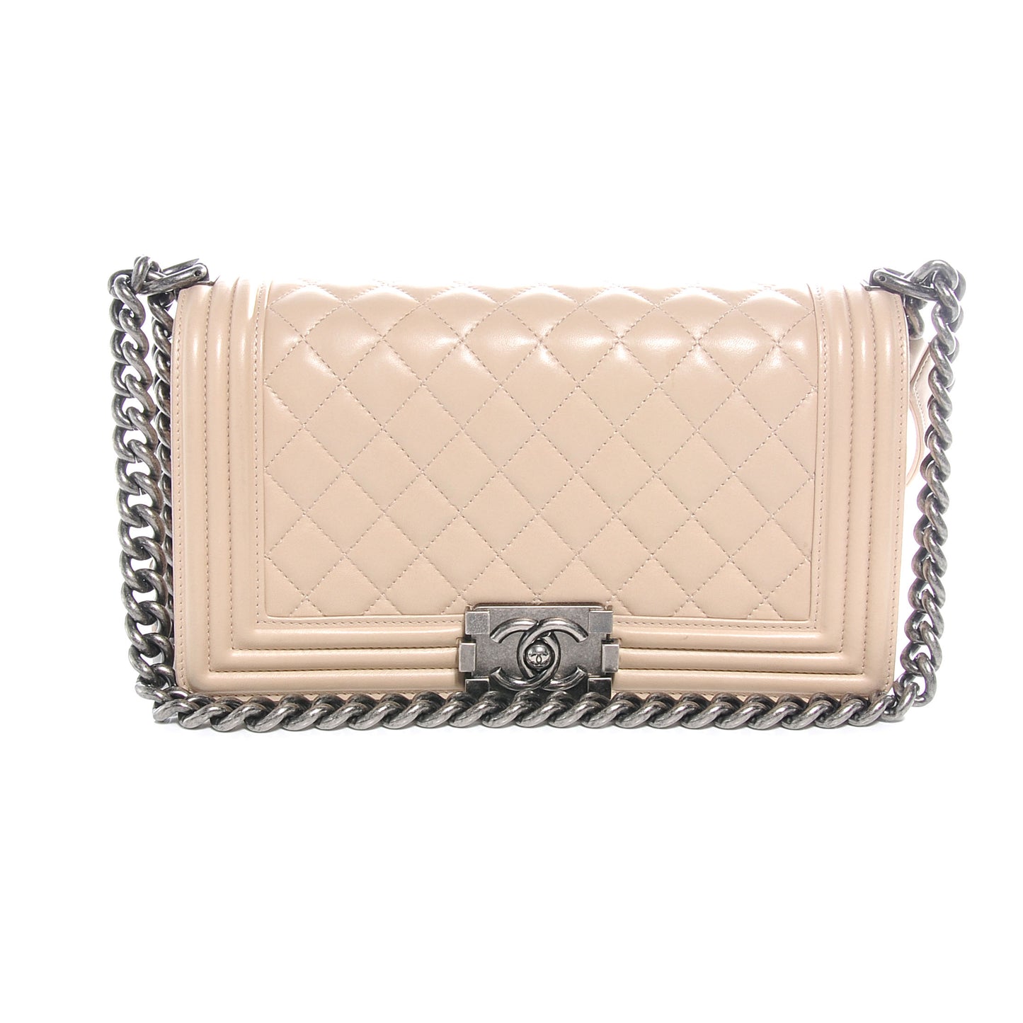 Lambskin Quilted Medium Boy Flap Beige