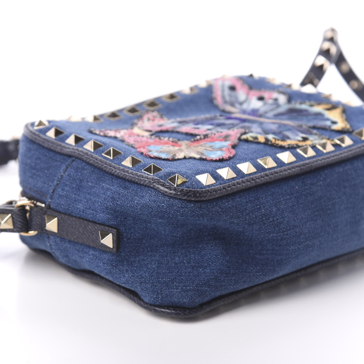 Valentino Garavani Denim Butterfly Embroidered Rockstud Camera Crossbody Bag Light Denim Multicolor 8 of 9