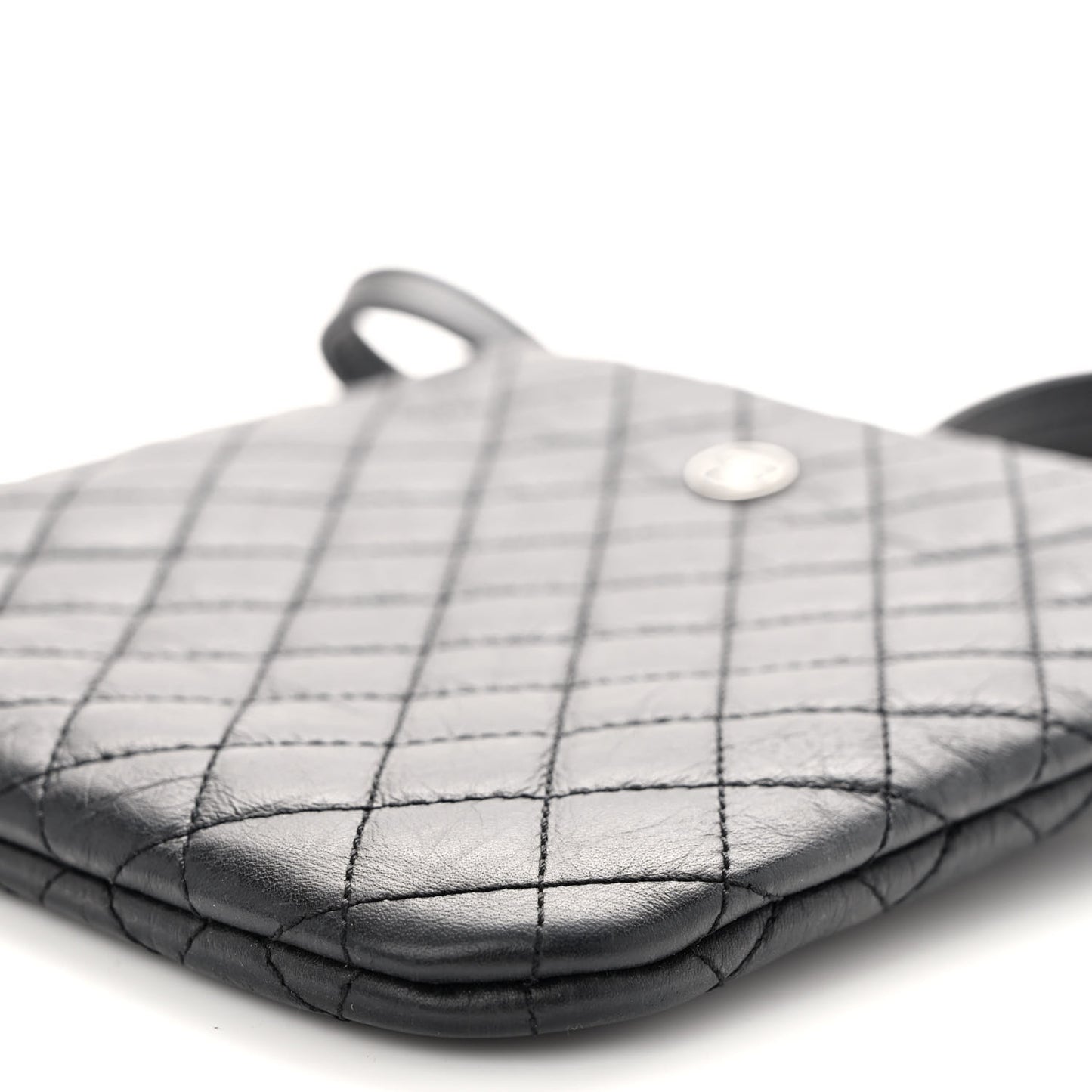 Aged Calfskin Quilted Crossbody Bag Black