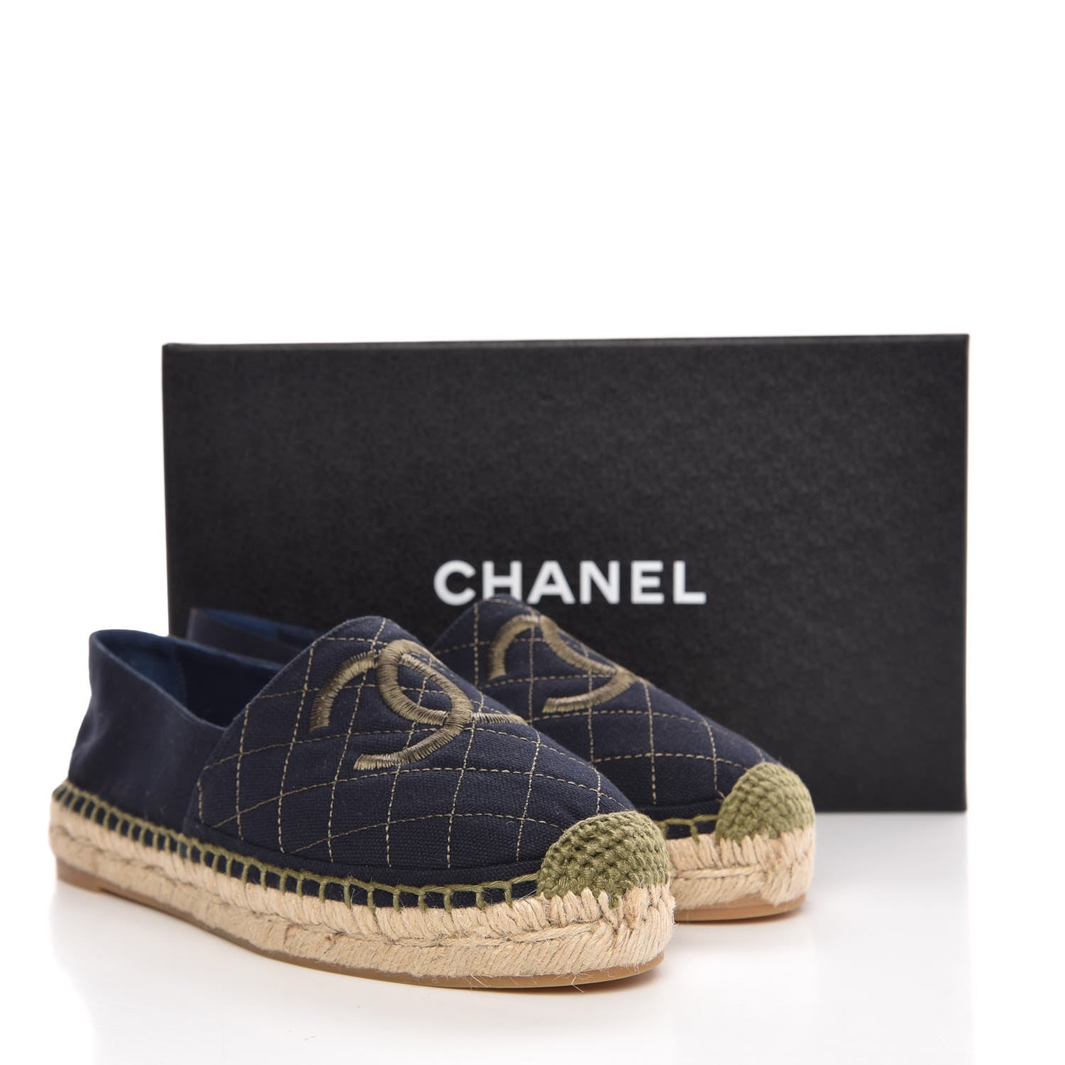 Chanel Fabric Quilted CC Espadrilles 37 Blue Green 11 of 11