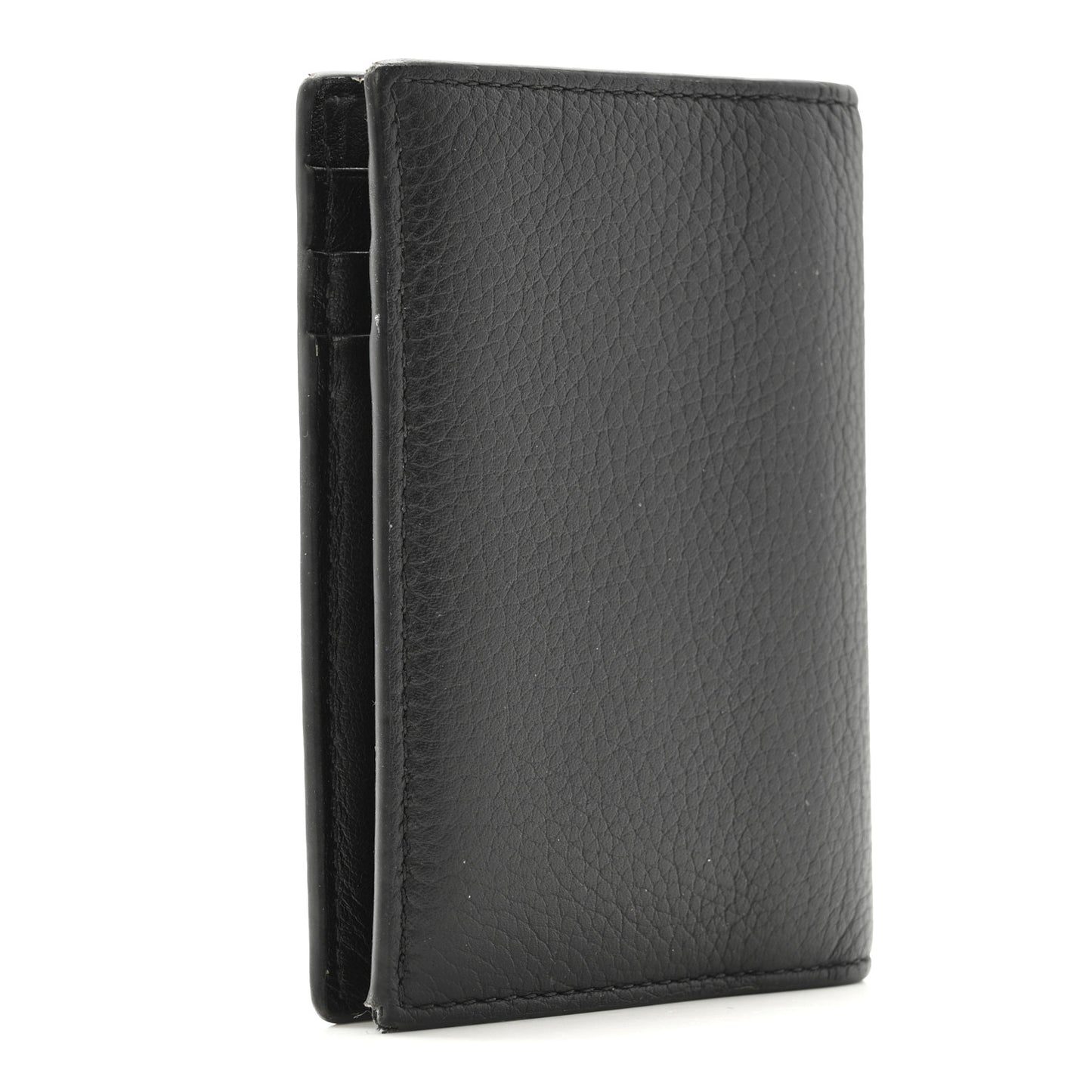 Grained Calfskin Icon Vertical Bifold Card Holder Black