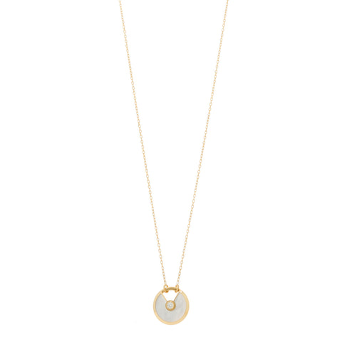 18K Yellow Gold Diamond Mother of Pearl SM Amulette de Cartier Pendant Necklace