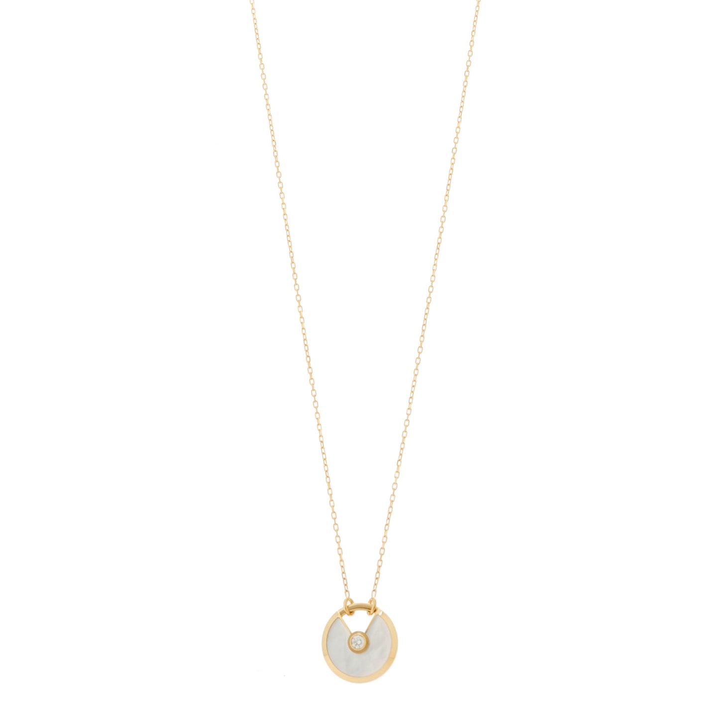 18K Yellow Gold Diamond Mother of Pearl SM Amulette de Cartier Pendant Necklace