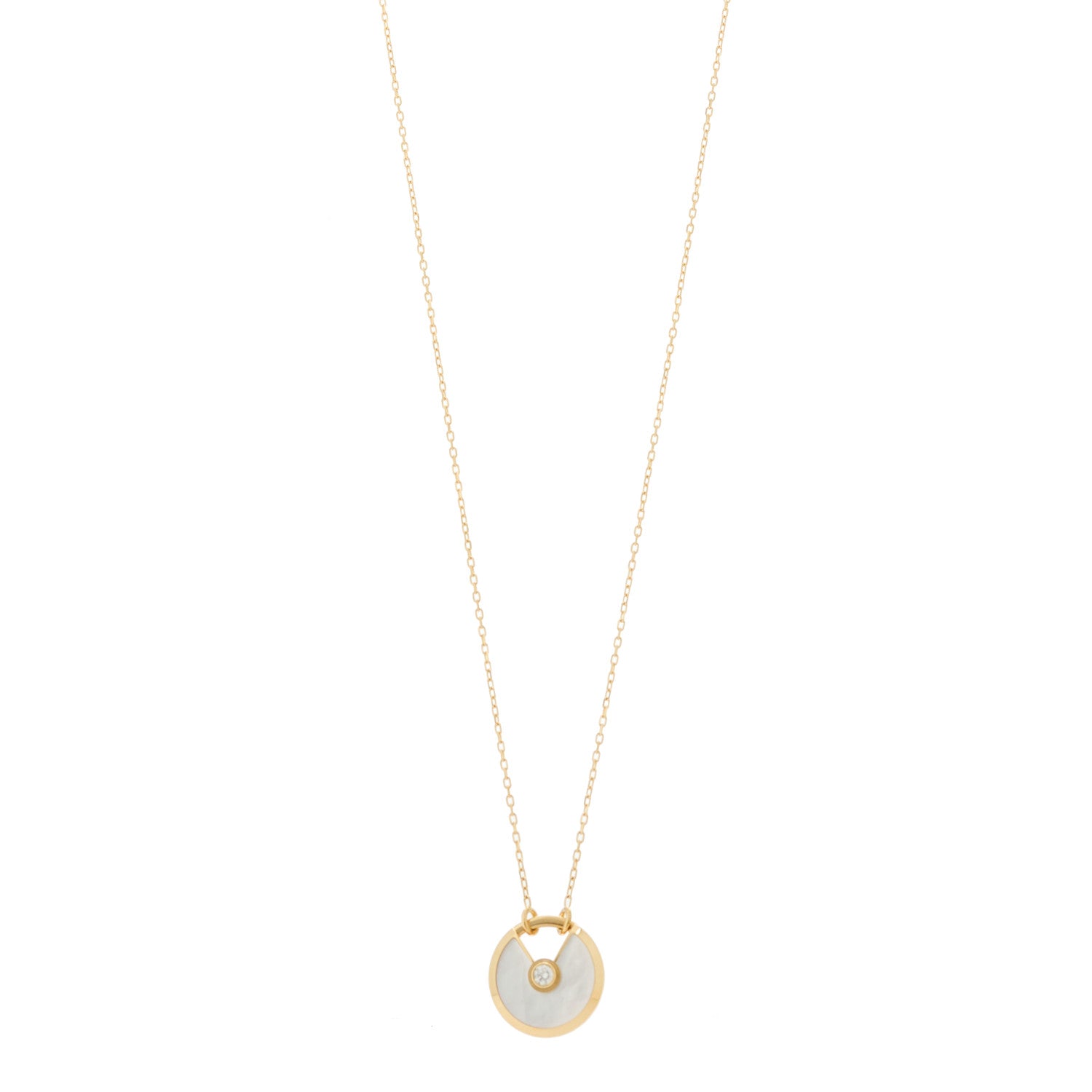 Cartier 18K Yellow Gold Diamond Mother of Pearl SM Amulette de Cartier Pendant Necklace 1 of 4