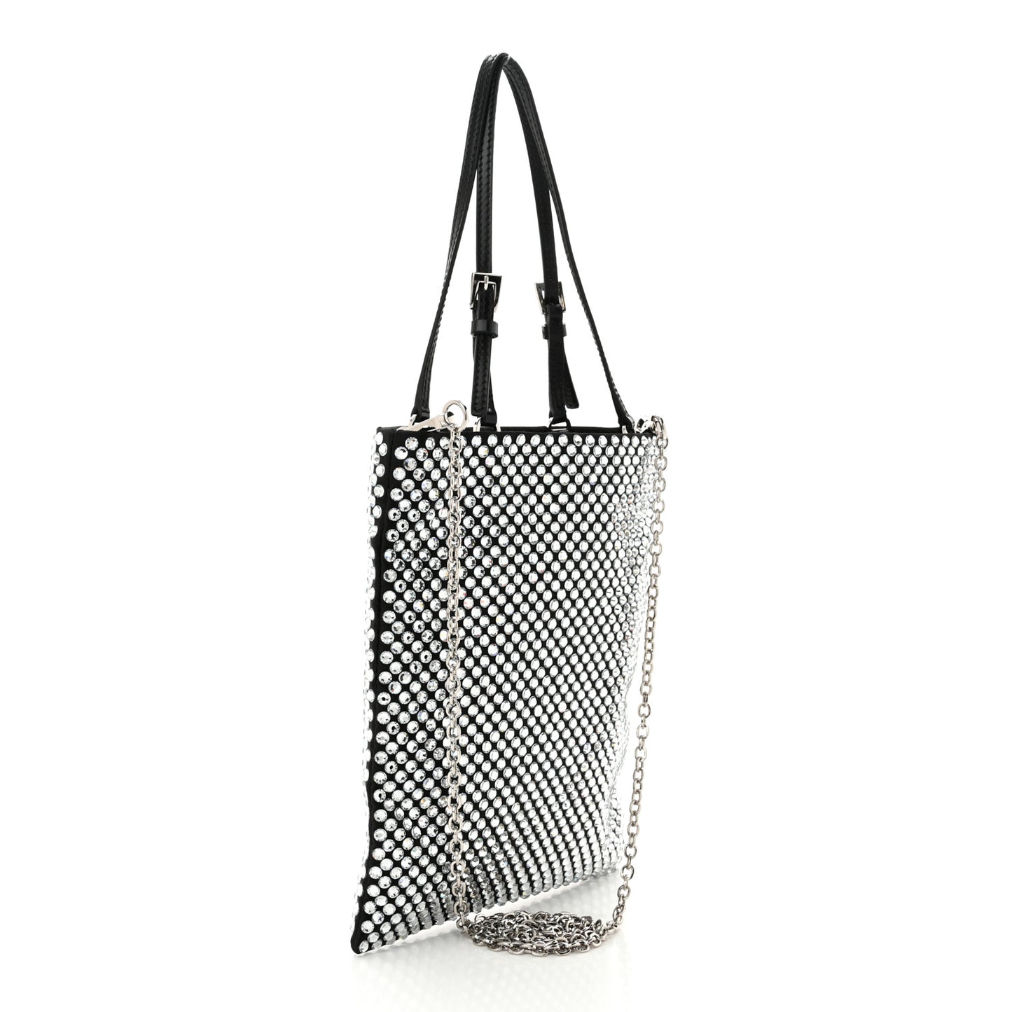 Satin Crystal Metal Triangle Logo Chain Crossbody Handbag Cristal