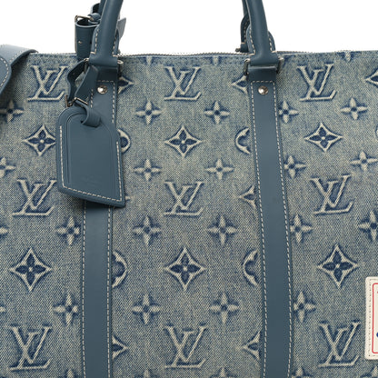 Louis Vuitton Monogram Washed Denim Keepall Bandouliere 50 Blue 7 of 10