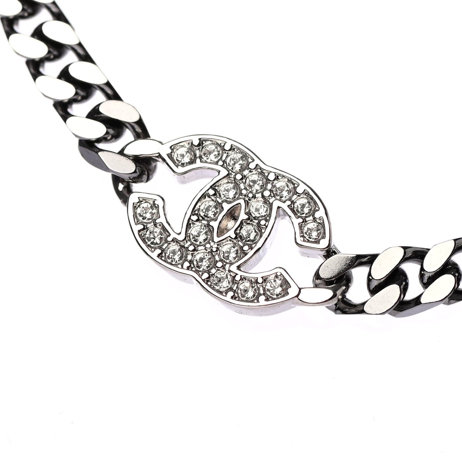Chanel Ruthenium Crystal Chain CC Choker Silver 3 of 4
