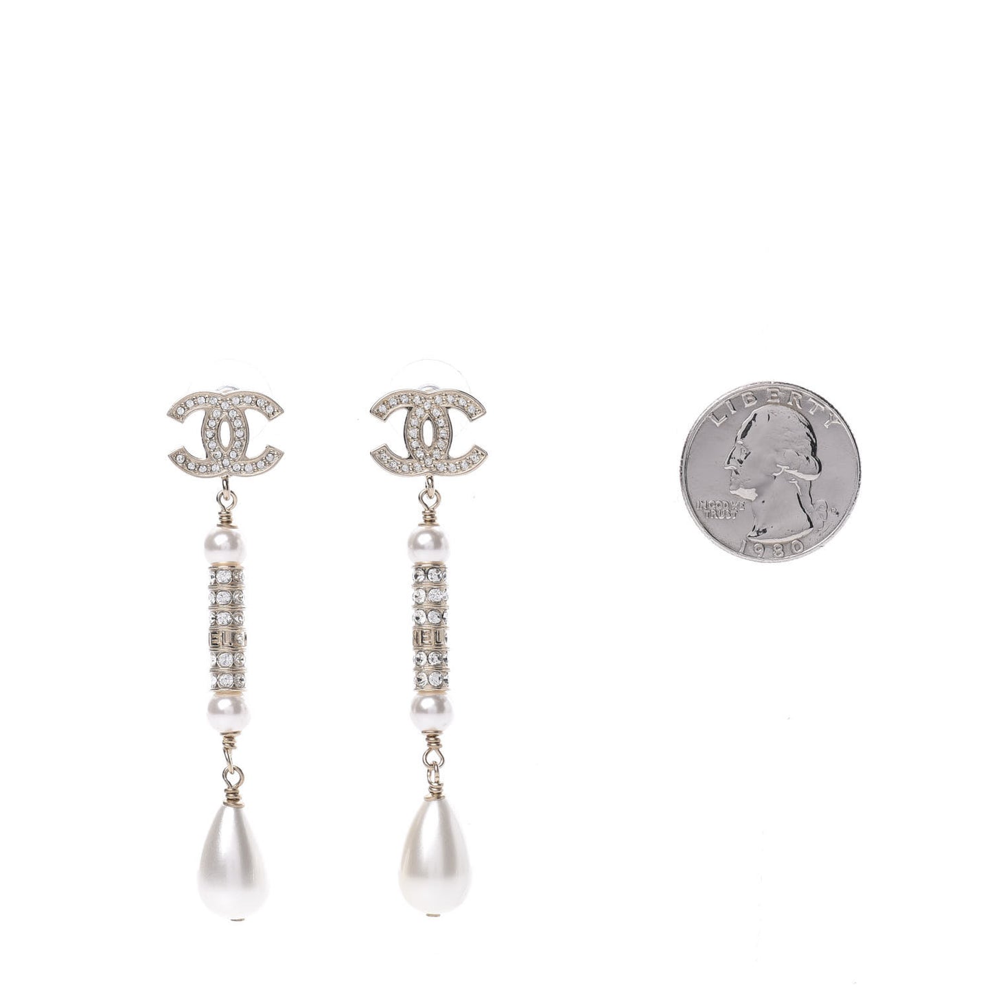 Pearl Crystal CC Drop Earrings Gold