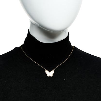 Van Cleef & Arpels 18k Yellow Gold Mother of Pearl Lucky Alhambra Butterfly Pendant Necklace 2 of 5