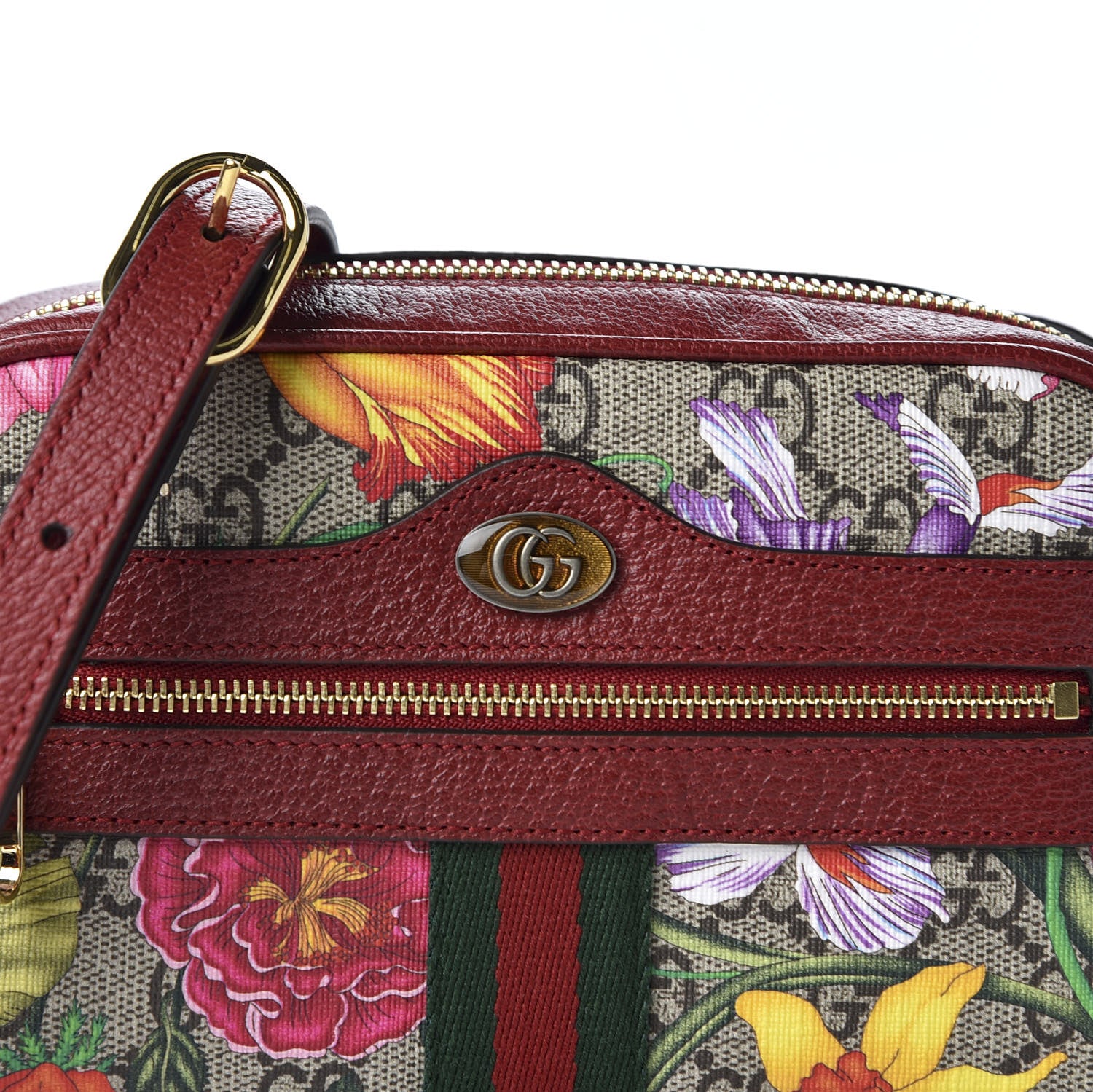 Gucci GG Supreme Monogram Flora Web Mini Ophidia Shoulder Bag Red 9 of 10