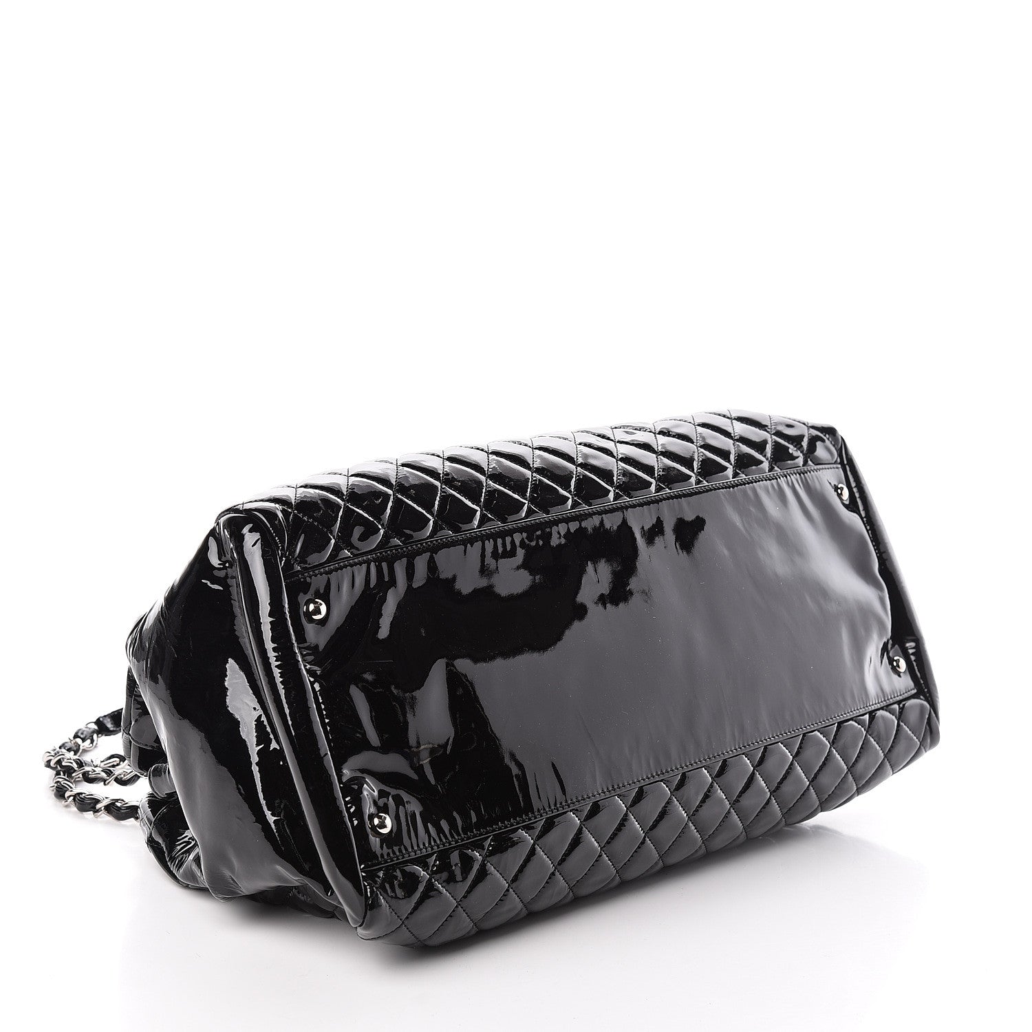 Chanel Patent Quilted Maxi Just Mademoiselle Bowling Bag Black 4 of 10