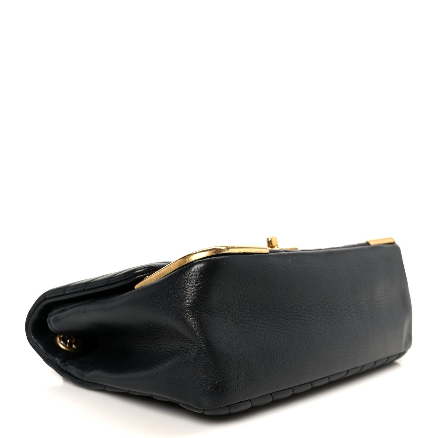 Calfskin Chevron Quilted Mini Rock The Corner Flap Black