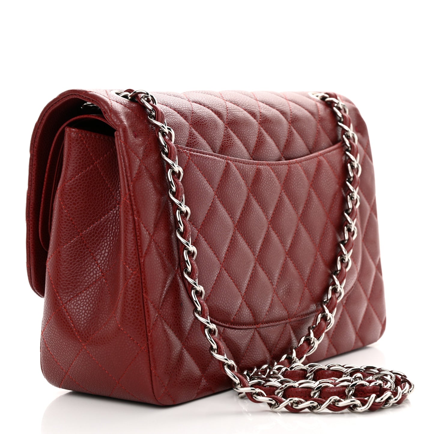 Caviar Quilted Jumbo Double Flap Dark Red
