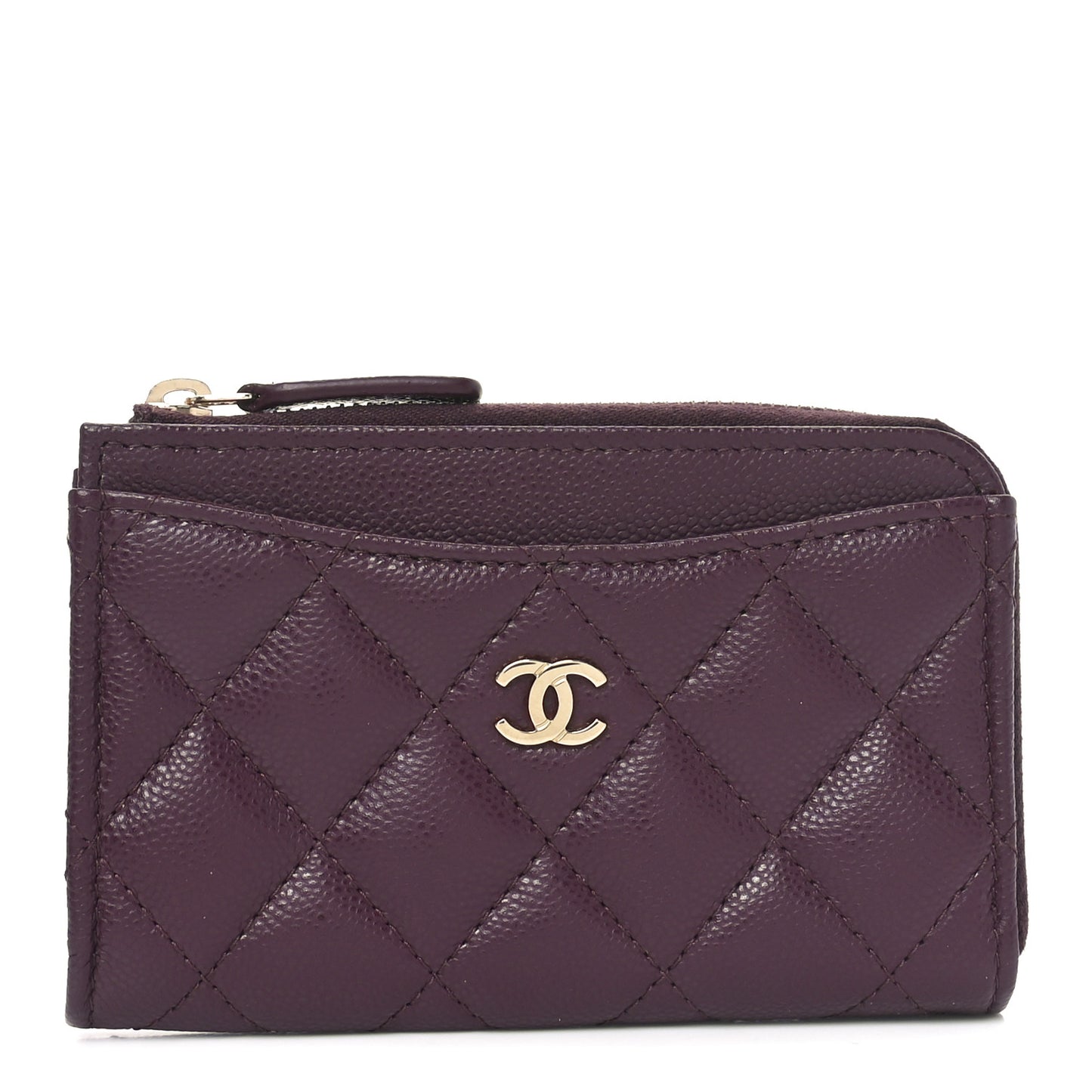 Caviar Quilted CC Zip Around Card Holder Burgundy