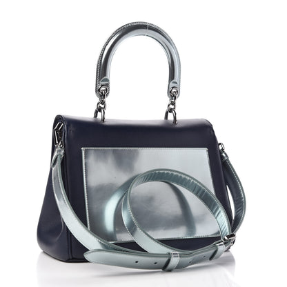 Christian Dior Metallic Patent Smooth Calfskin Small Be Dior Flap Navy Light Blue 3 of 9
