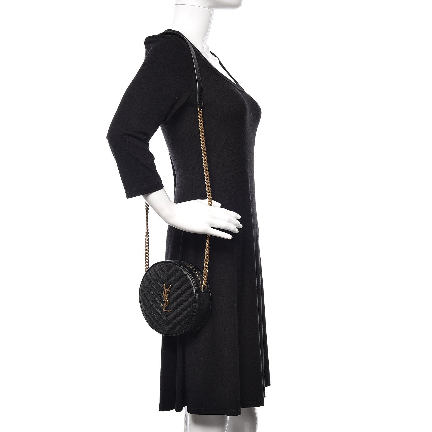 Saint Laurent Grain De Poudre Matelasse Chevron Quilted Round Vinyle Camera Bag Black 2 of 10