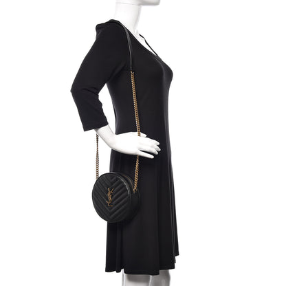 Saint Laurent Grain De Poudre Matelasse Chevron Quilted Round Vinyle Camera Bag Black 2 of 10