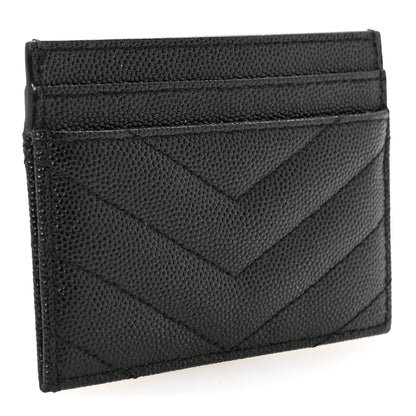 Saint Laurent Grain De Poudre Matelasse Chevron Monogram Credit Card Case Black 3 of 7