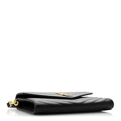 Saint Laurent Grain De Poudre Matelasse Chevron Monogram Envelope Clutch Black 4 of 12