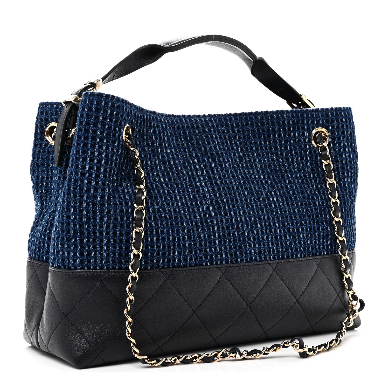 Chanel Tweed Shiny Lambskin Quilted Coco Base Small Shopping Bag