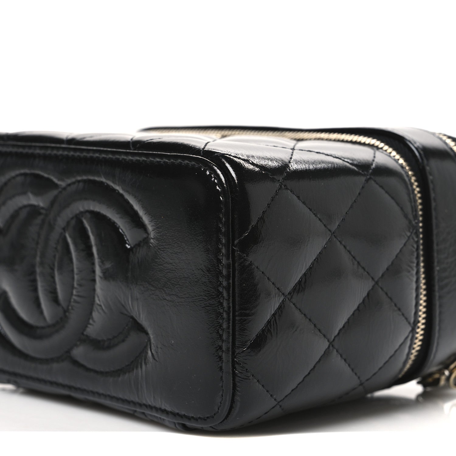 Chanel Shiny Lambskin Quilted Top Handle Vanity Case With Chain Black 10 of 10