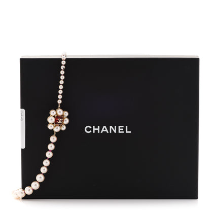 Chanel Pearl Crystal Gripoix CC Long Necklace Gold Pearly White Red 6 of 6