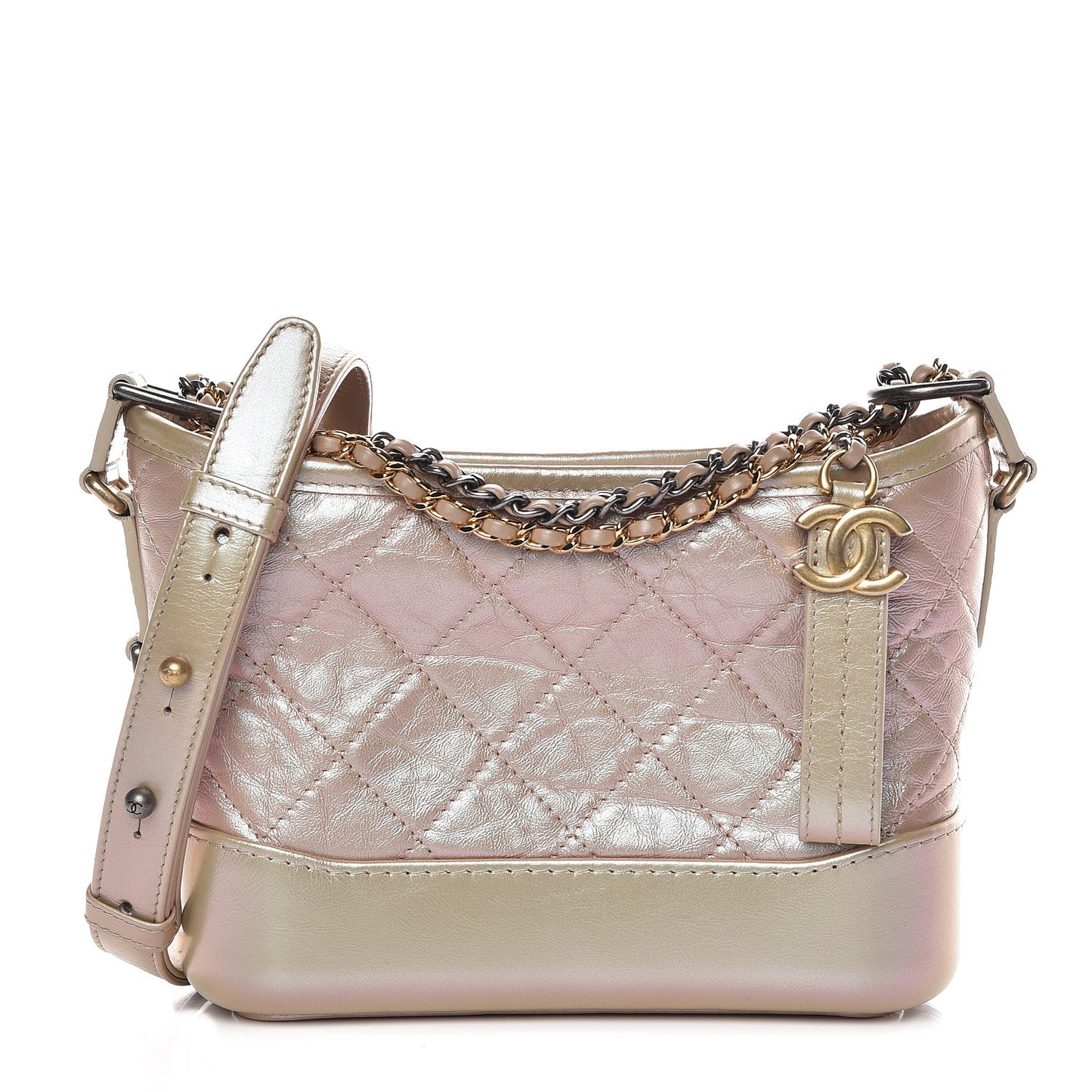 Iridescent Aged Calfskin Quilted Small Gabrielle Hobo Light Pink