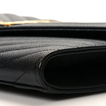 Saint Laurent Grain De Poudre Matelasse Chevron Monogram Envelope Clutch Black 11 of 13